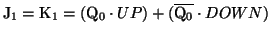 $\mathrm{J_1}=\mathrm{K_1}=(\mathrm{Q_0}\cdot UP) + (\overline{\mathrm{Q_0}} \cdot DOWN)$